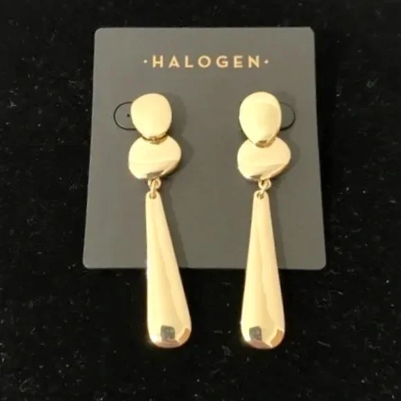 Drop Earrings Halogen by Nordrstrom Gold Plate Batons 2 3/4" NWT NOC Perfect - Picture 5 of 5